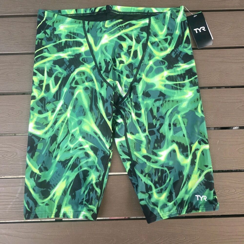 TYR Durafast Elite Green Electro All Over Swim Jammer SZ 36 New